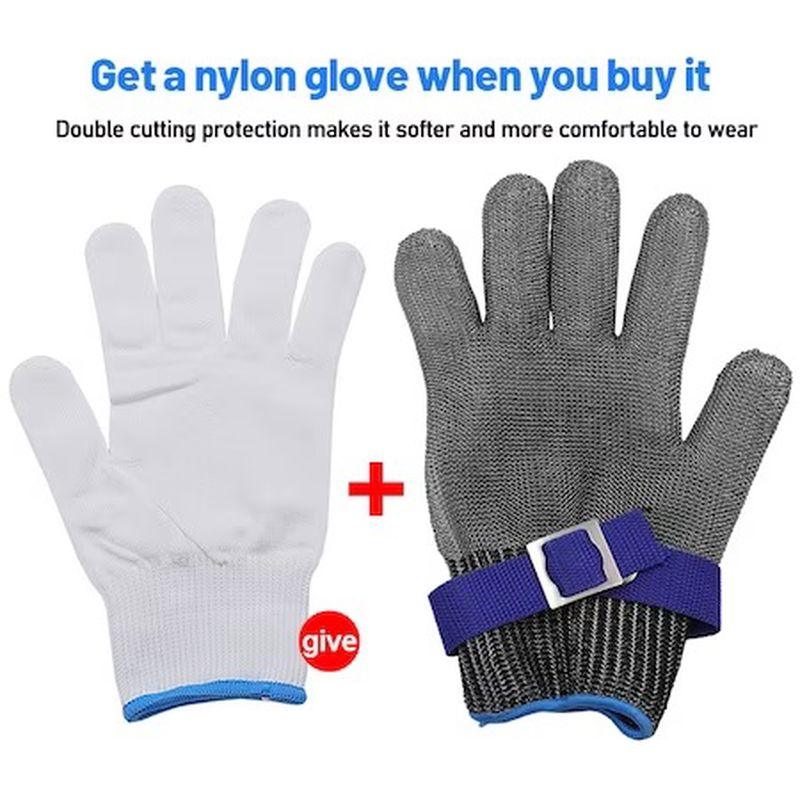 Set manusa anti-taiere din otel inoxidabil, pentru macelarie, bucatarie si Manusa anti-taiere, Polietilena, marimea XL