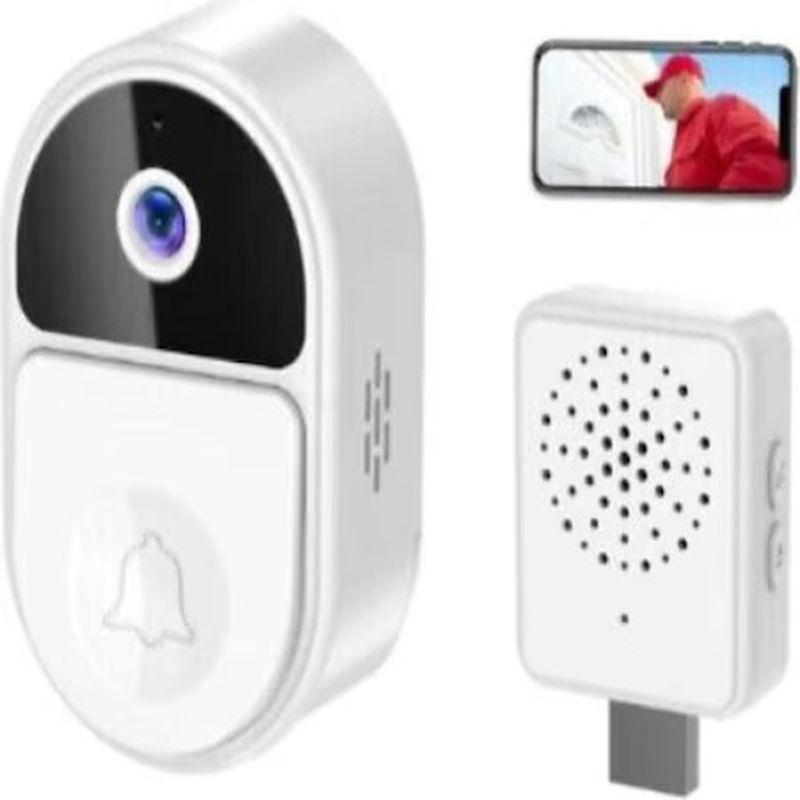 Sonerie cu video, Alb, 2.4 Ghz, 5000 mAh, wireless, conectare cu smartphone