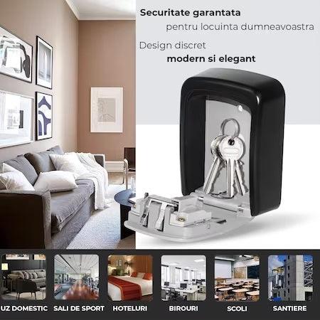 Cutie cu cifru din aluminiu, pentru depozitare chei, montare pe perete, 130x100x50 mm, Regim Hotelier, Booking, AirBnb