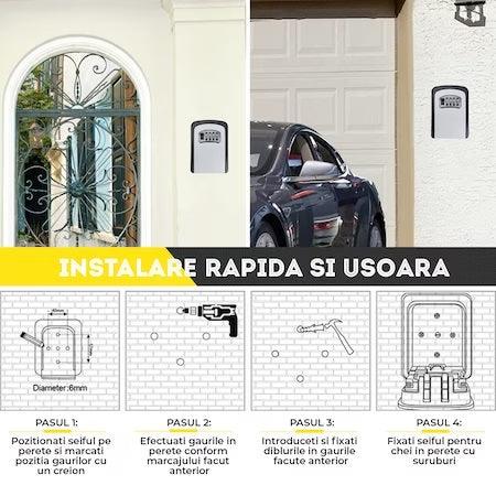 Cutie cu cifru din aluminiu, pentru depozitare chei, montare pe perete, 130x100x50 mm, Regim Hotelier, Booking, AirBnb