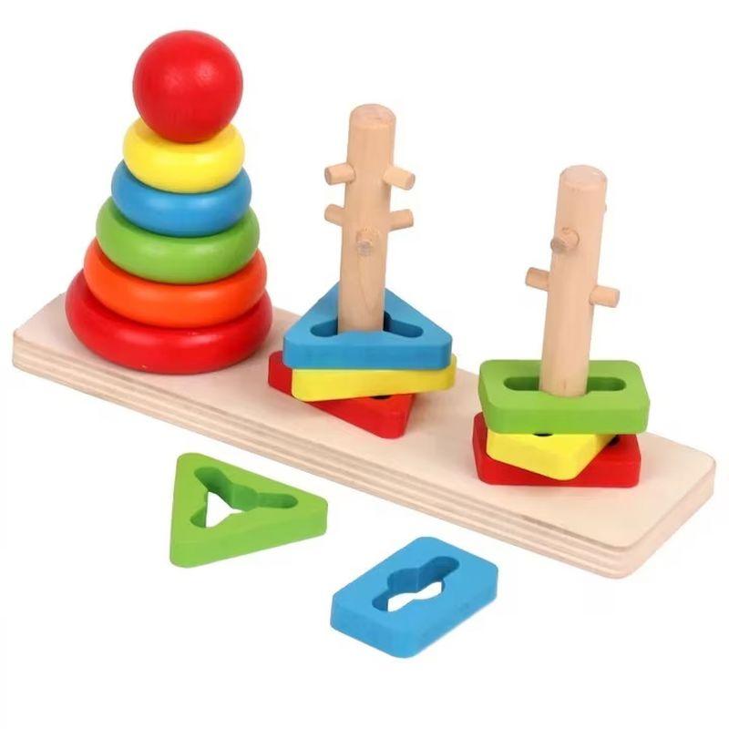 Jucarie educativa din lemn, Montessori, sortator forme si culori, culori vesele, 7x 22.5 x11.5 cm
