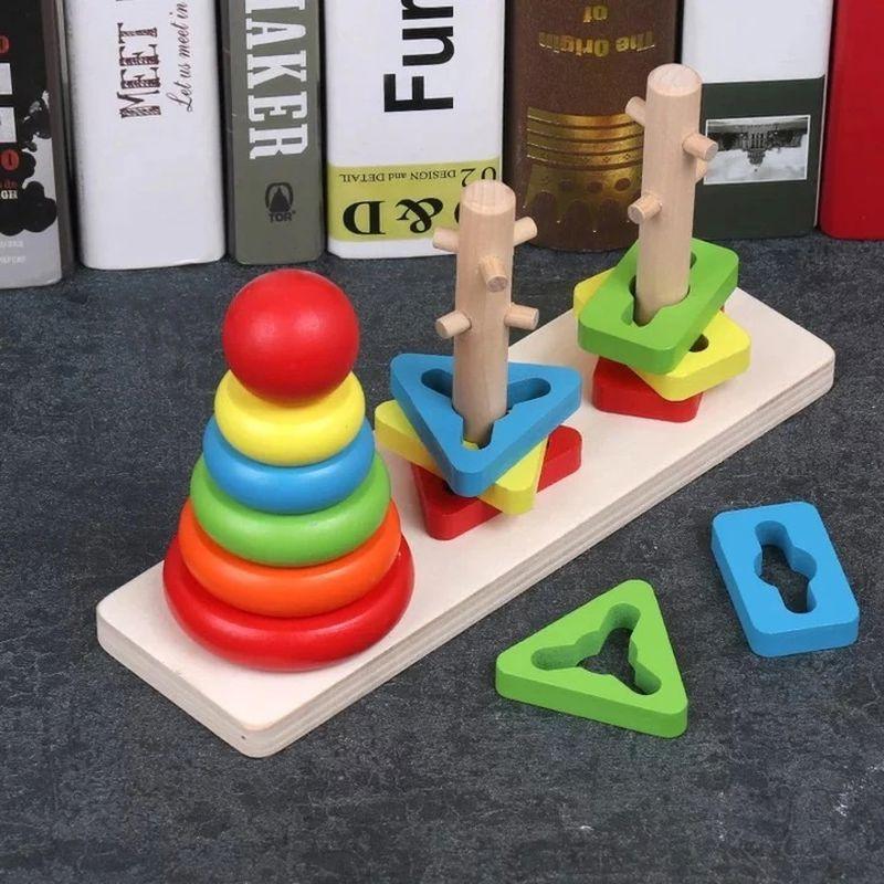 Jucarie educativa din lemn, Montessori, sortator forme si culori, culori vesele, 7x 22.5 x11.5 cm