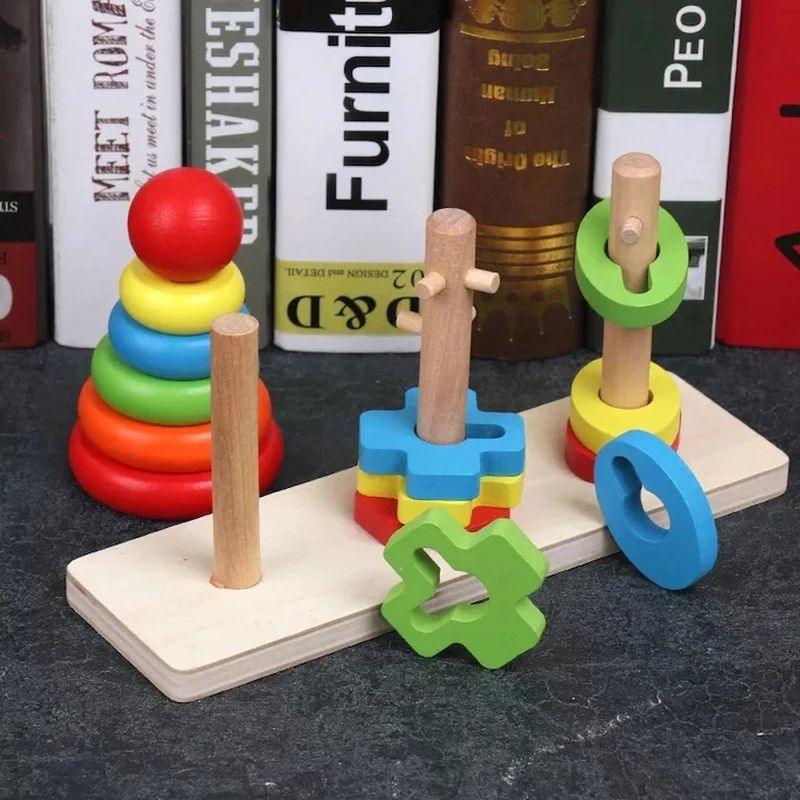 Jucarie educativa din lemn, Montessori, sortator forme si culori, culori vesele, 7x 22.5 x11.5 cm